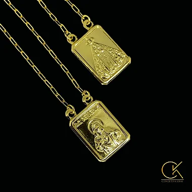 Escapulario Cartie Cadeado 1.5mm 70cm  Medalha Jesus Cristo - Nossa Senhora 1x1.5cm; conceitokjoias.com.br